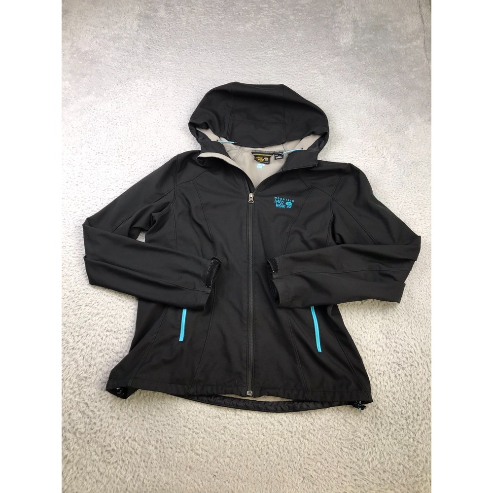 Mountain Hardwear Barisian Softshell Jacket Womens L Black Fleece Lined Hooded